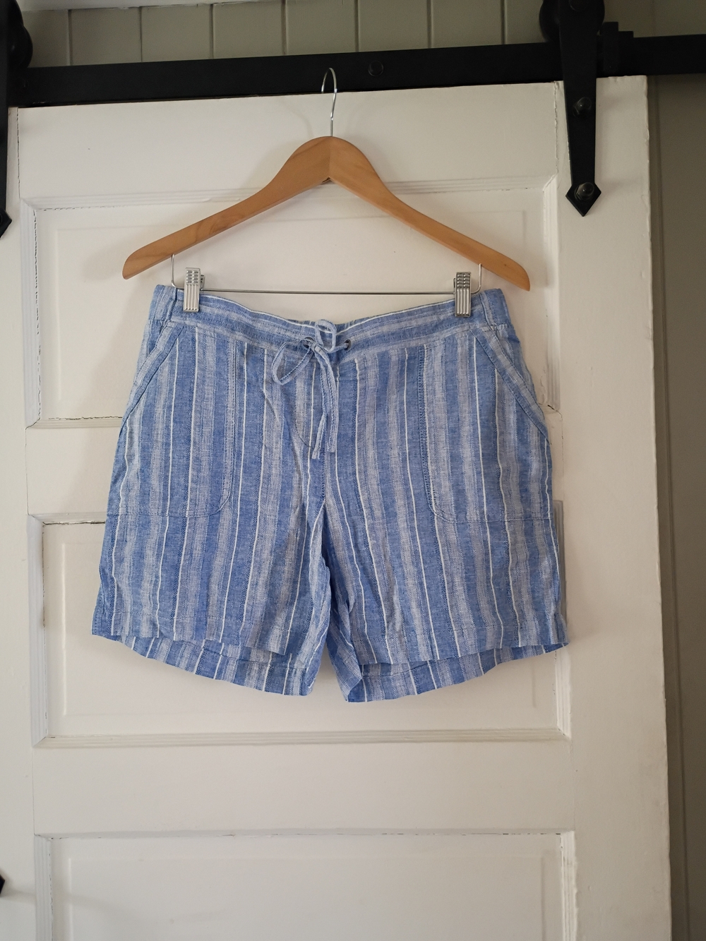 Striped Light Blue Women's Drawstring Bermuda Shorts